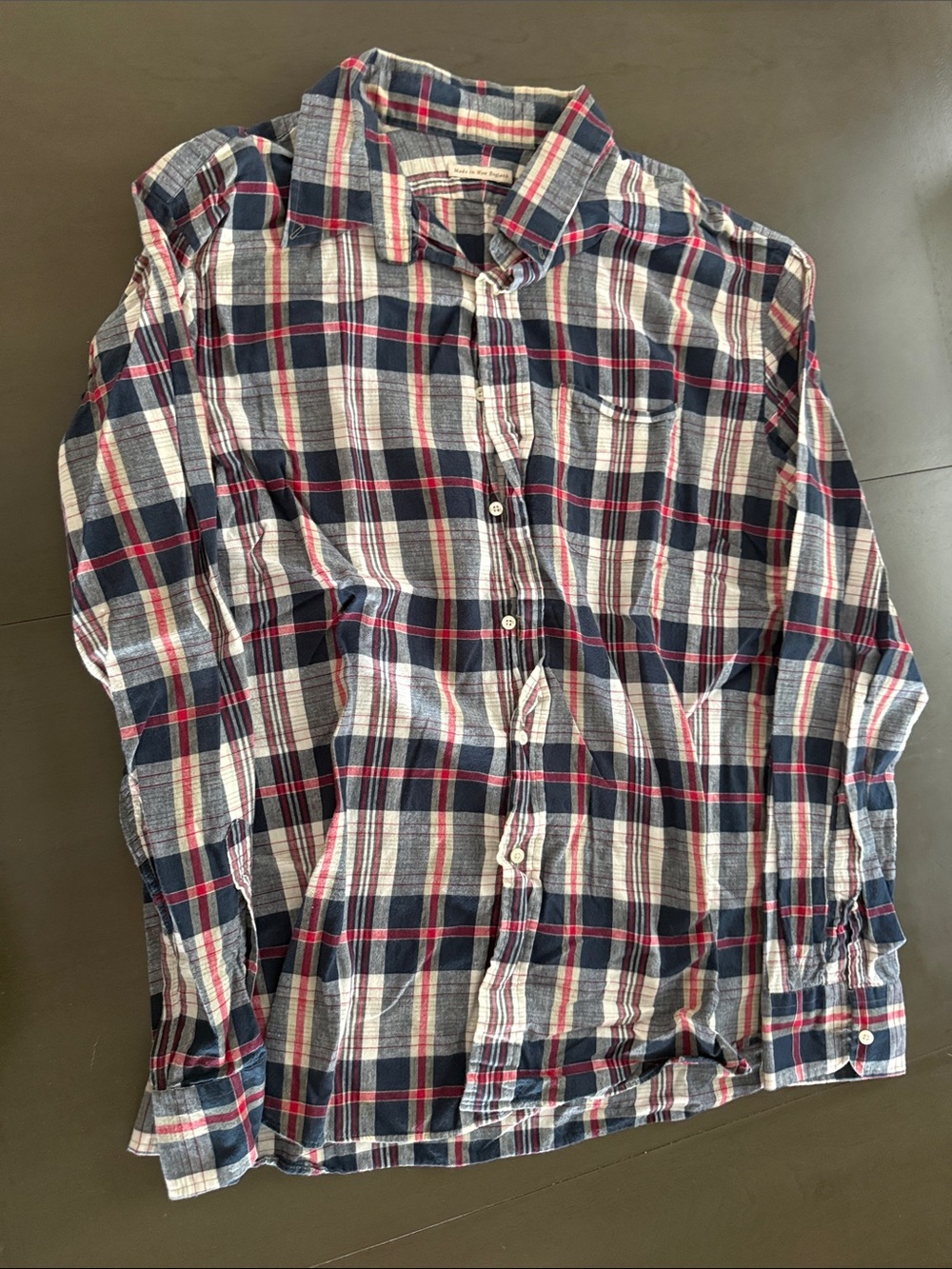 Men's Plaid Button-Down Shirt in Navy, White & Red